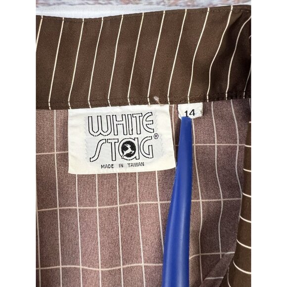 Vintage White Stag BrownButton Down Collar Long Sleeve Disco 70's Sz 14 Academia - Picture 9 of 13